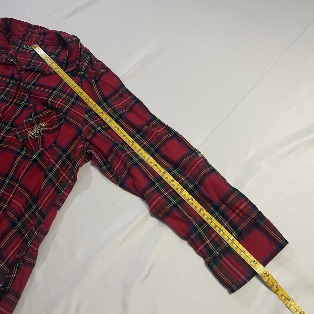 Lauren Ralph Lauren XL Red Plaid Flannel Sleepshirt Long 46" Nightgown Pockets - Picture 9 of 9